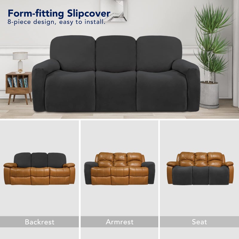 PureFit Super Stretch 3 Seats Recliner Chair Sofa Couch Cover with Pocket - Non Slip Soft Sofa Slipcover  Washable Spandex Reclining Furniture Protector for Kids  Pets (Recliner Sofa  Dark Gray) - Image 4